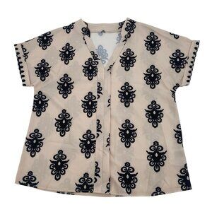 SHEIN Women's Size M V-Neck Geometric Short Sleeve Commuter Blouse